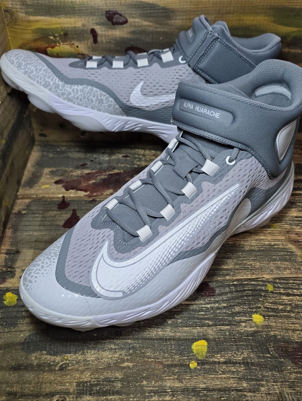New Nike Alpha Huarache Mid Baseball Cleats Wolf Gray DJ6520-012 Men Sz‎ 15 New